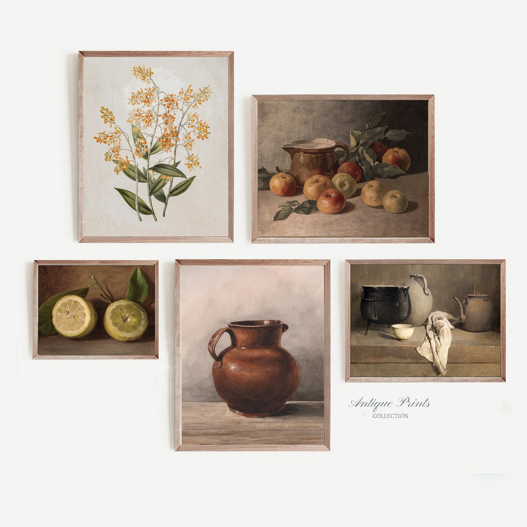 boho farmhouse kitchen decor paintings prints |... Vintage Farmhouse Kitchen Set of 5 Prints, Fruit Painting, Antique ...