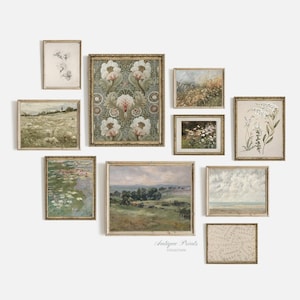 Vintage Aesthetic Gallery Wall Set, Neutral Tones Set of 10 Rustic Countryside Prints, Cottage Decor, Landscape 10 Wall Art - PRINTABLE