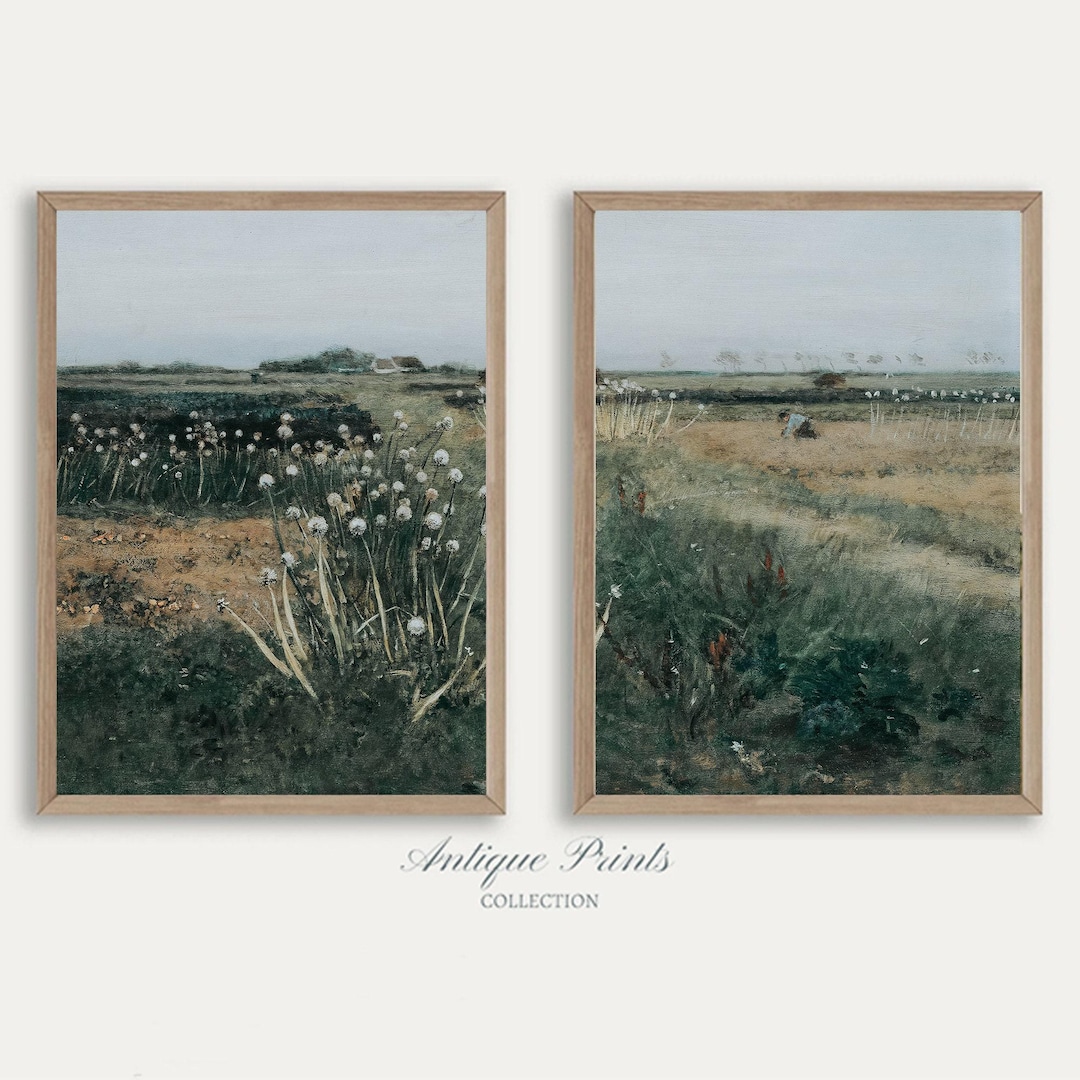 Set of 2 Country Landscape Painting Vintage, Countryside Moody Split ...