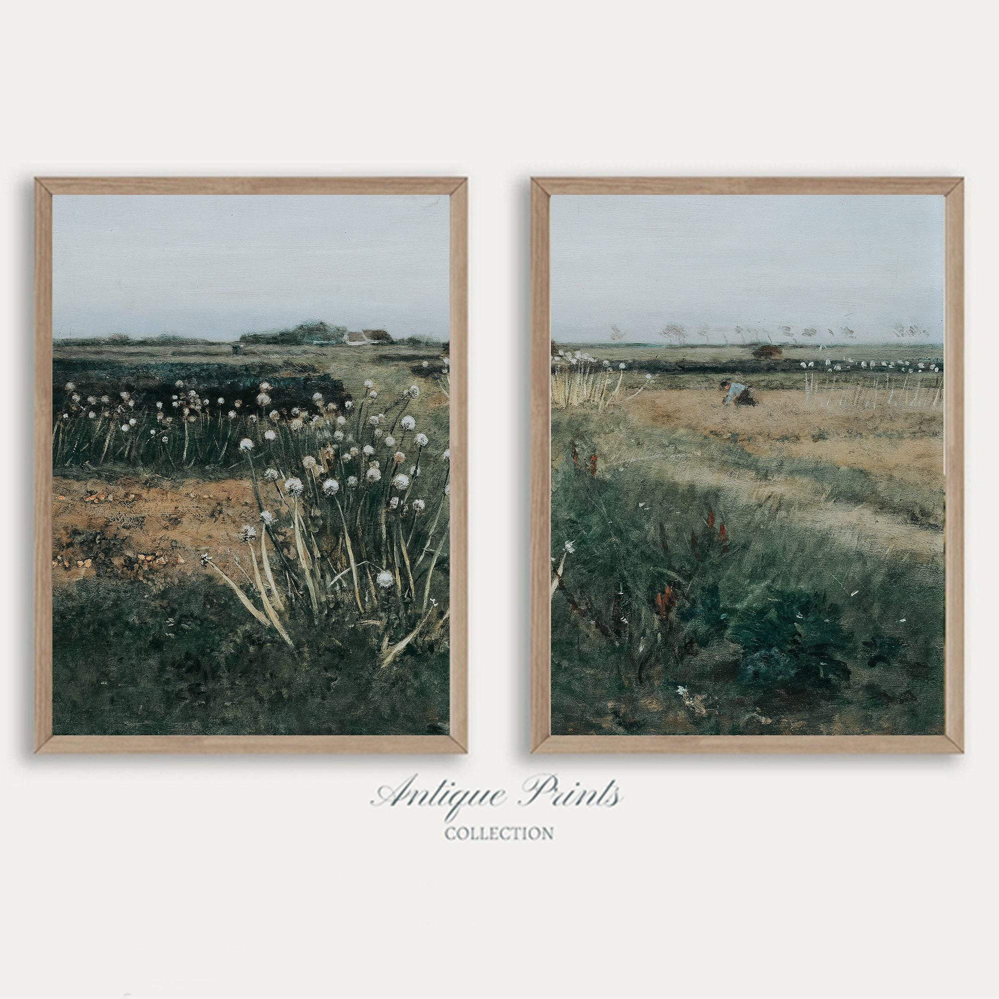 Set of 2 Country Landscape Painting Vintage, Countryside Moody Split ...