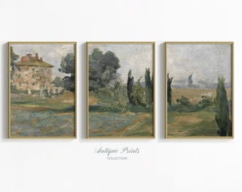 Landscape Wall Art, Country Prints Set of 3, French Country Vintage Printable Wall Art, Countryside Painting, Rustic Farmhouse Decor