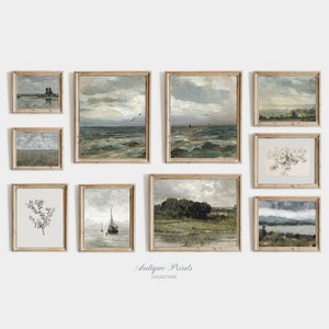 Set van 10 humeurige galerijwandset, decor vintage Frans landhuis, boerderijschildering, landschap 10 stuks muurkunst - AFDRUKBAAR