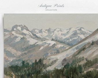Vintage Mountain Landscape Wall Art, Antique Forest Painting