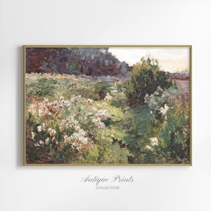 Printable Flowery Meadow Painting, Neutral Landscape Print, Country Vintage Wall Art, Countryside Print, Farmhouse Decor - PRINTABLE