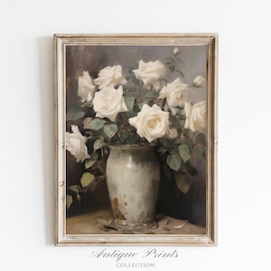 Rosen Vase Wand Kunst, Vintage Warme Neutrale Blumen Stillleben Malerei, antike Blumen botanische Druck, Bauernhaus Dekor - DRUCKBAR