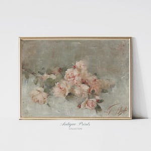 Neutral Still Life Flowers Painting, Vintage Botanical Print, Soft Pink Floral Painting, Antique Roses Wall Art, Nursery Decor - PRINTABLE