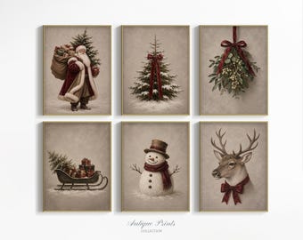 Christmas Prints Set of 6, Neutral Winter Holidays Gallery Wall, Santa Claus (Digital Download)