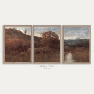 Set of 3 Autumn Countryside Painting, Vintage Fall 3 Pieces Wall Art, Farmhouse Decor, Fall Landscape Split Prints - PRINTABLE