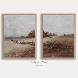 Vintage Herbst 2 Bilder Wand Kunst, 2er Set Herbst Landschaft Gemälde, Bauernhaus Dekor, Herbst Landschaft Split Prints - DRUCKBAR