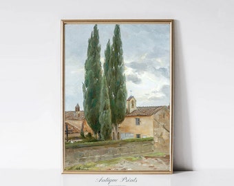 French Country Landscape Painting, Vintage Cottage Print, Antique Countryside Wall Art, Farmhouse Wall Decor - PRINTABLE