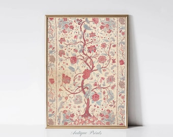 Vintage Pink Tapestry Wall Art, Textile Wall Art, Vintage Textile Pattern Print, Blush Tapestry Art, Farmhouse Nursery Wall Decor, PRINTABLE