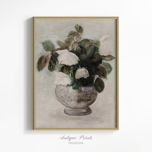 Flowers Vase Wall Art Vintage, Neutral Still Life Painting, Antique Flowers Wall Art, Floral Botanical Print, Farmhouse Decor - PRINTABLE
