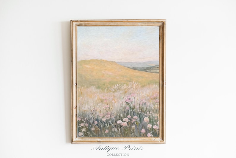 Floral Landscape Set of 2 Split Print, Printable French Country 2 Pieces Wall Art, Wildflower Painting, Neutral Farmhouse Decor - PRINTABLE image 6