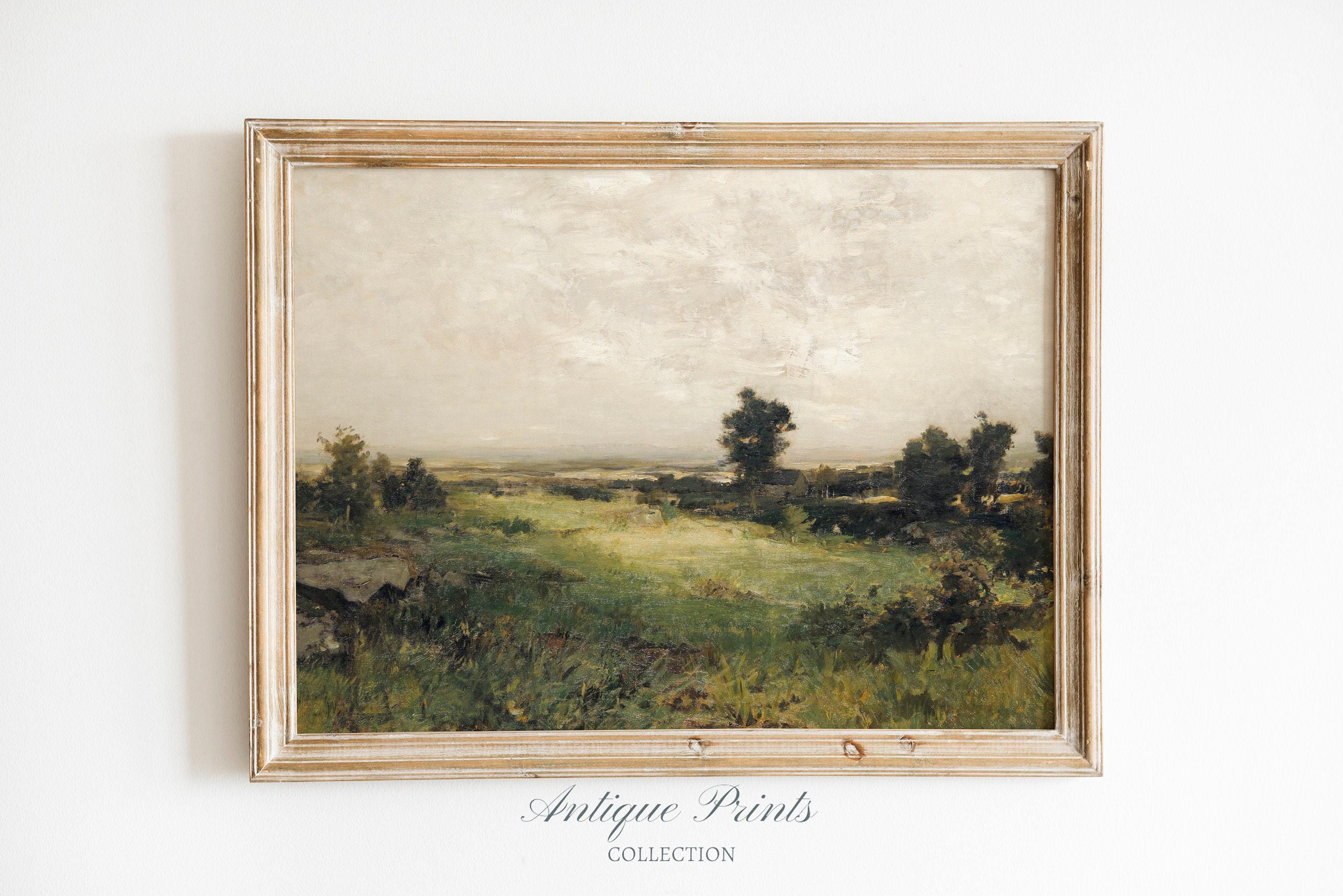 田園風景デジタル絵画、ニュートラルカントリーヴィンテージウォール