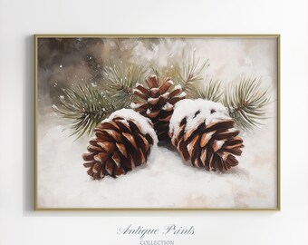 松の枝の水彩画、常緑樹のアート、雪の森の壁装飾 - Etsy 日本
