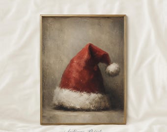Vintage Santa Claus Hat Print, Farmhouse Christmas Wall Art, Winter Holidays Decor (Digital Download)