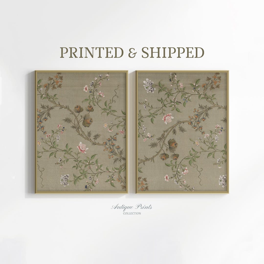 Botanical Prints Set of 2, Neutral Floral Wall Art, Mailed Vintage ...
