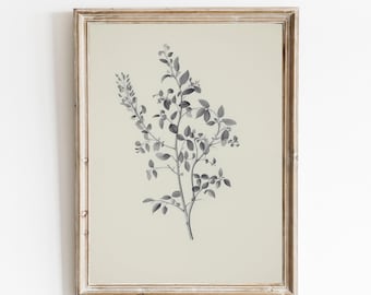 Botanical Sketch Digital Download, Neutral Branch Vintage Drawing, Minimalist Neutral Flowers Sketch Art, PRINTABLE Farmhouse Wall Decor