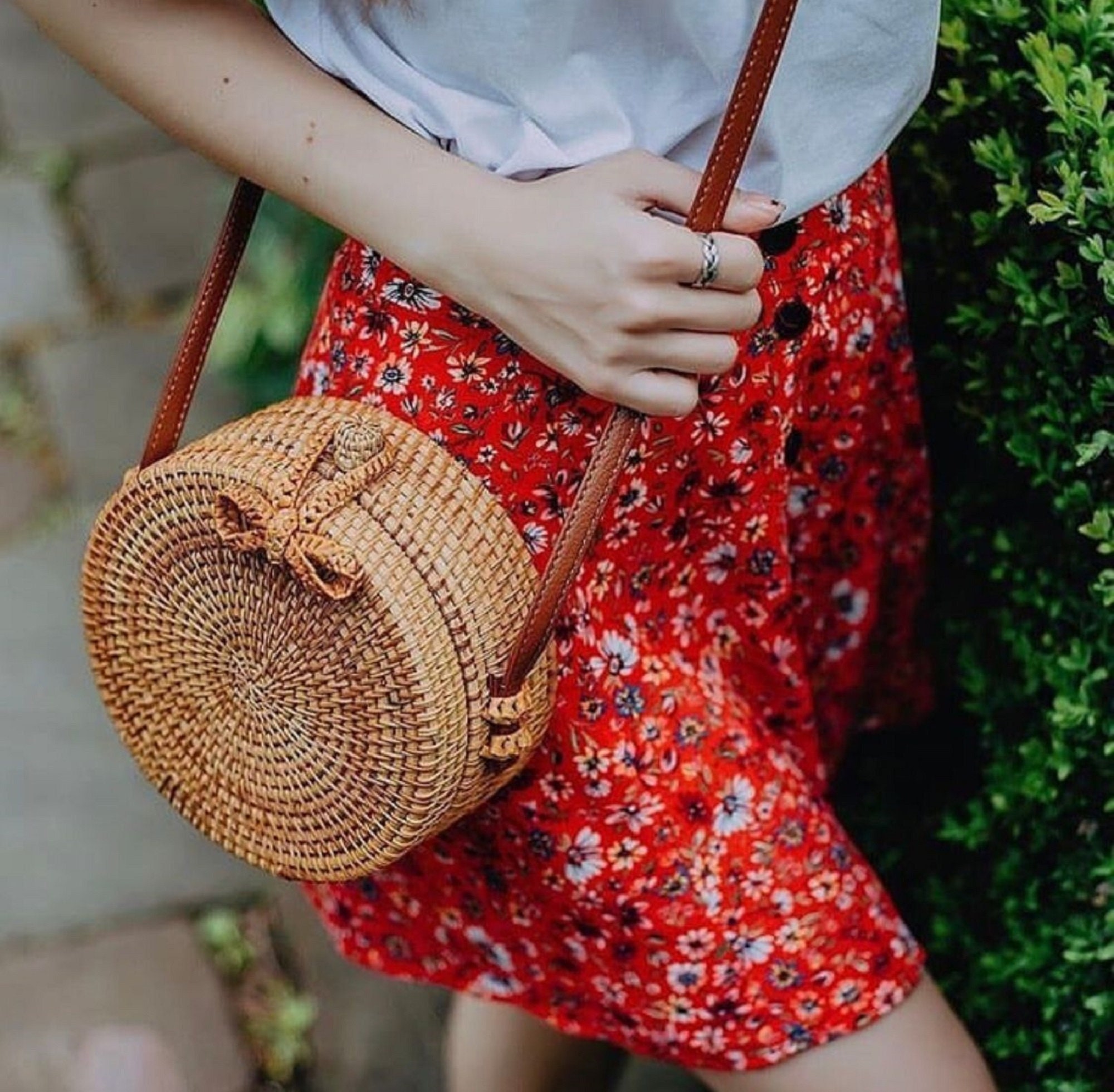 Earthy Straw Purse / Vintage Wooden Bobble Handbag / Cream Hue -  Israel