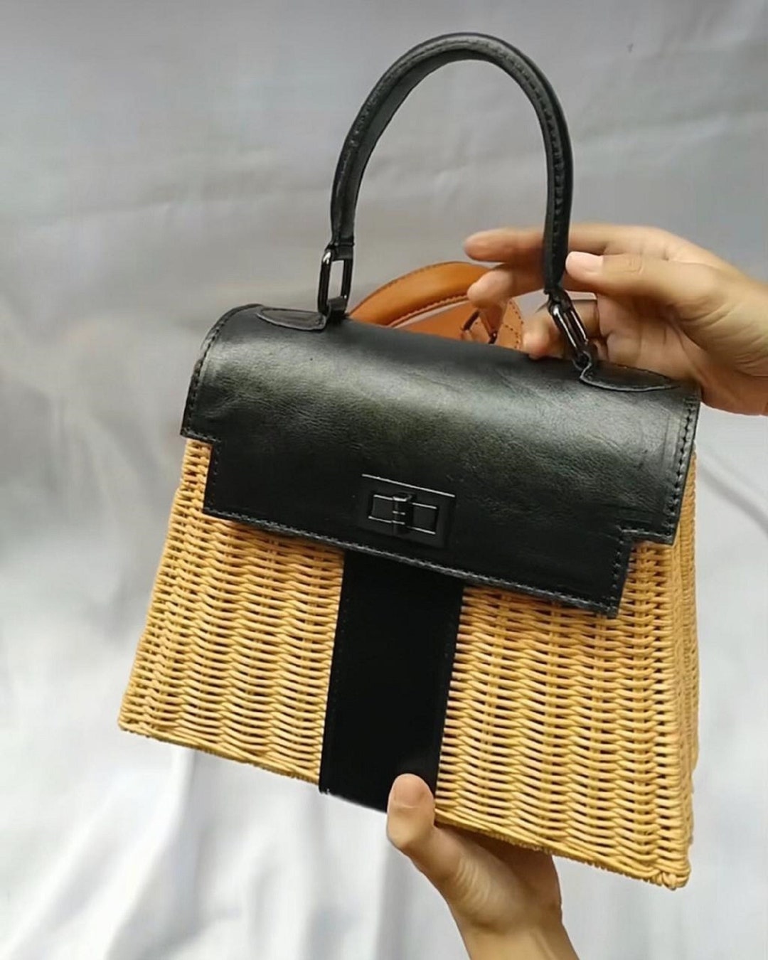 Bali Handwoven Rattan Bag Handcrafted Bali Wood Wicker Bag