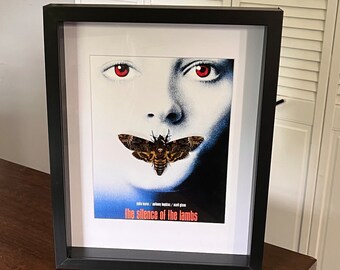 Silence of the Lambs movie poster with real Death's Head Hawk-moth, Acherontia atropos, in a black shadowbox