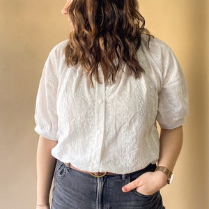 Cotton White Blouse Embroidery Short Sleeve Button Up handmade clothing for women, ethically-made, sustainable image 2