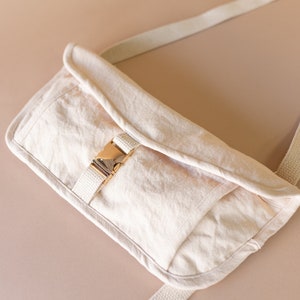 Denim Sling Bag Gold Buckle Canvas All Natural Materials Modern Bag Zipper