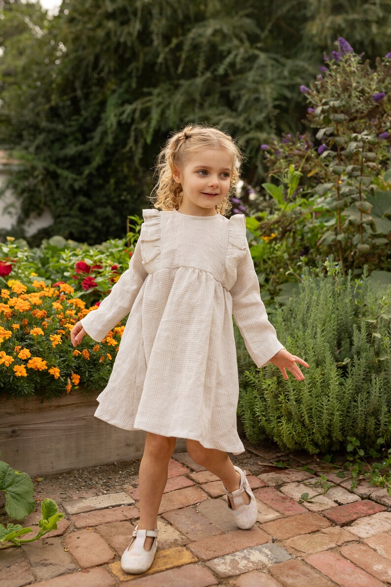 Little Girl Dress Gingham Linen dress for girls flowers