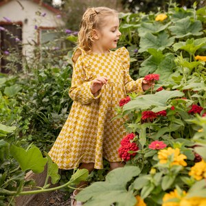 Little Girl Dress Yellow Checkered Cotton dress for girls, checkered Dress. Toddler cotton dress, Sustainably Ethically Handmade Cute Dress image 5