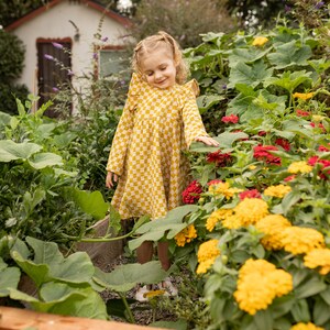 Little Girl Dress Yellow Checkered Cotton dress for girls, checkered Dress. Toddler cotton dress, Sustainably Ethically Handmade Cute Dress image 4