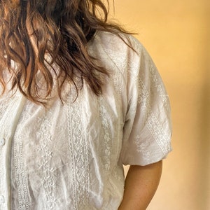 Cotton White Blouse Embroidery Short Sleeve Button Up handmade clothing for women, ethically-made, sustainable image 5
