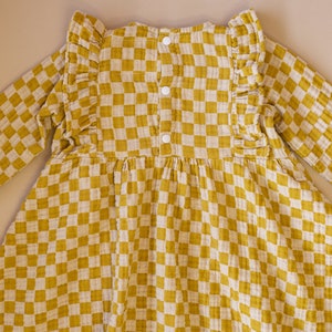 Little Girl Dress Yellow Checkered Cotton dress for girls, checkered Dress. Toddler cotton dress, Sustainably Ethically Handmade Cute Dress image 8