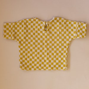 Little Yellow Checkered Cotton top for boys and girls, cotton top unisex. Toddler top, Sustainably Ethically Handmade top with buttons image 7