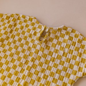 Little Yellow Checkered Cotton top for boys and girls, cotton top unisex. Toddler top, Sustainably Ethically Handmade top with buttons image 2