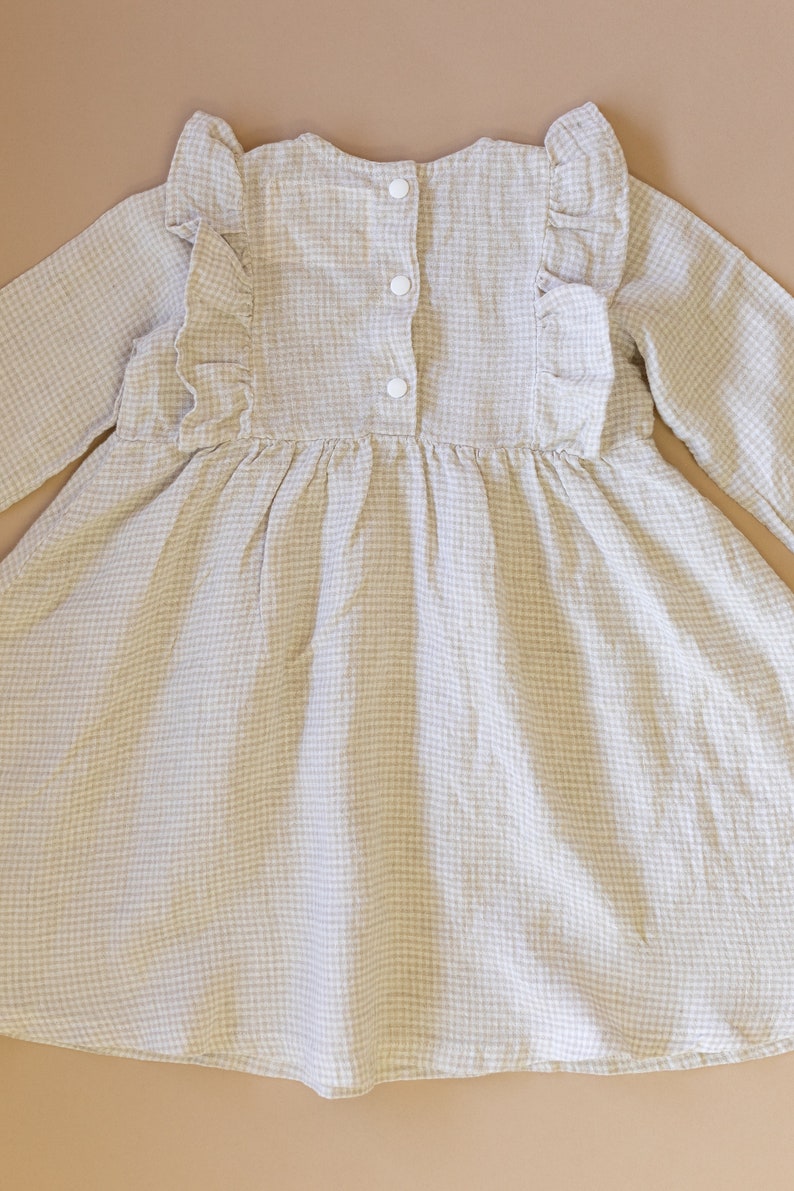 Little Girl Dress Gingham Linen dress for girls, Linen Dress. Toddler linen dress, flower girl dress Sustainably Ethically Made Linen Dress image 9