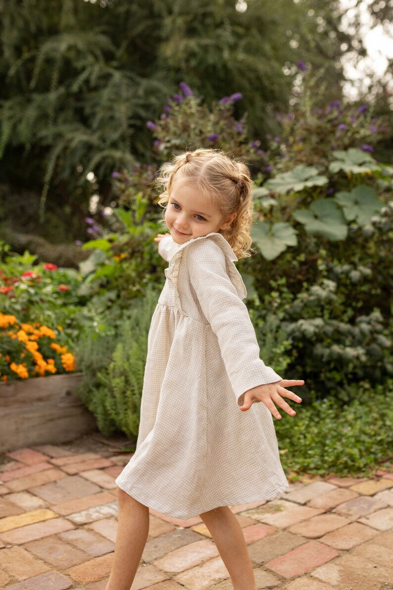 Little Girl Dress Gingham Linen dress for girls, Linen Dress. Toddler linen dress, flower girl dress Sustainably Ethically Made Linen Dress image 2