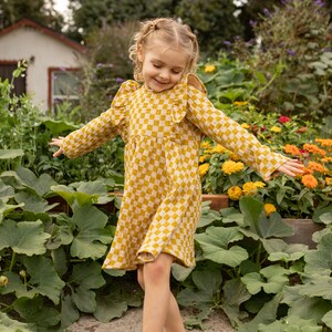 Little Girl Dress Yellow Checkered Cotton dress for girls, checkered Dress. Toddler cotton dress, Sustainably Ethically Handmade Cute Dress image 2