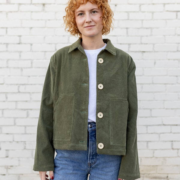 Corduroy Women Jacket. Sustainable Ethical Made Jacket. Winter/Fall cotton corduroy long sleeve wooden buttons Handmade made to order