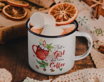 Christmas Enamel Mug, Hot Cocoa Mug, Christmas Mug, Christmas Gift, Enamel Mug, Christmas Teacup, Christmas Trees