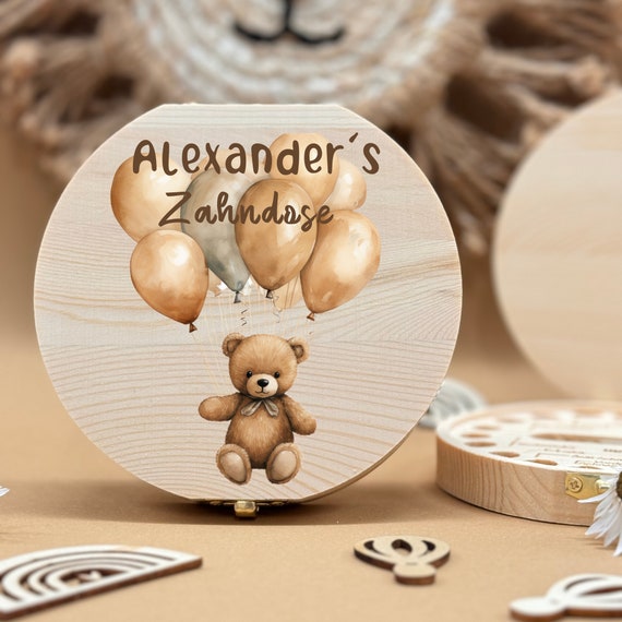 Personalized wooden tooth box fox, milk teeth storage, personalized gifts, christening gift, birthday gift