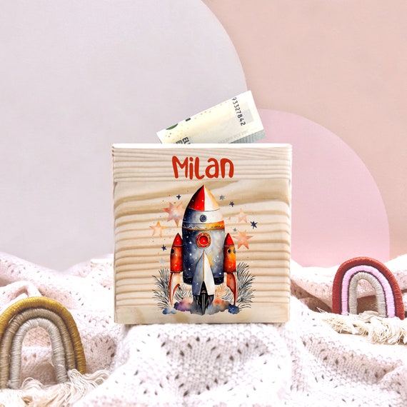 Personalized Money Box Wooden Rocket I Gift I Personalized Gifts I Personalized Money Box I Wooden Money Box