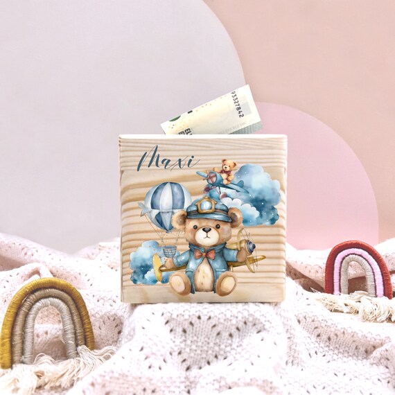 Personalized Money Box Wooden Baby Bear I Gift I Personalized Gifts I Personalized Money Box I Wooden Money Box I Teddybear