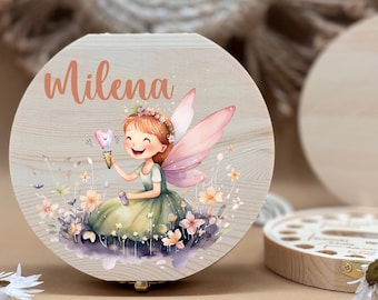 Personalized wooden tooth box fairy, milk teeth storage, personalized gifts, christening gift, birthday gift