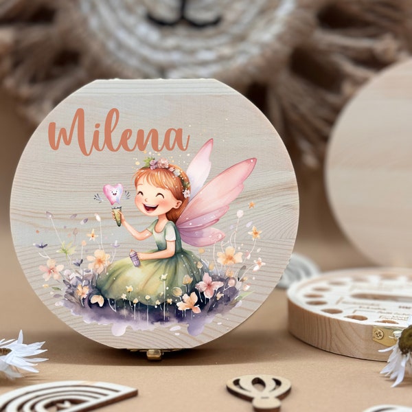 Personalisierte Zahndose aus Holz Fee, Milchzähne Aufbewahrung, personalisierte Geschenke, Geschenk zur Taufe, Geschenk zum Geburtstag