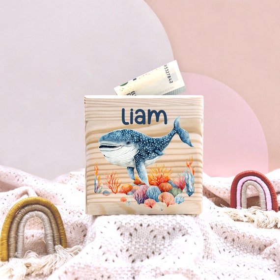 Personalized Money Box Wooden Whale Flowers I Gift I Personalized Gifts I Personalized Money Box I Wooden Money Box