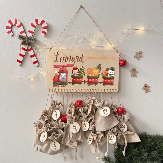 Advent calendar to fill, Advent calendar for children, Advent calendar made of wood, Advent calendar personalized, locomotive, Christmas