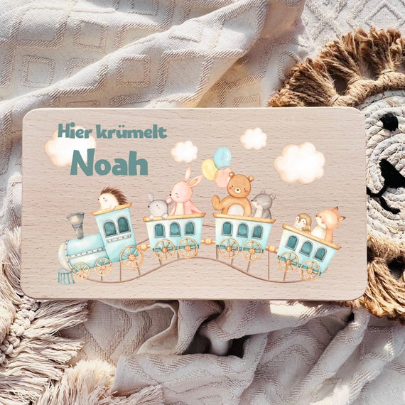 Personalized breakfast board, gift for birth, gift for baptism, gift for baby, birthday, locomotive crumbles