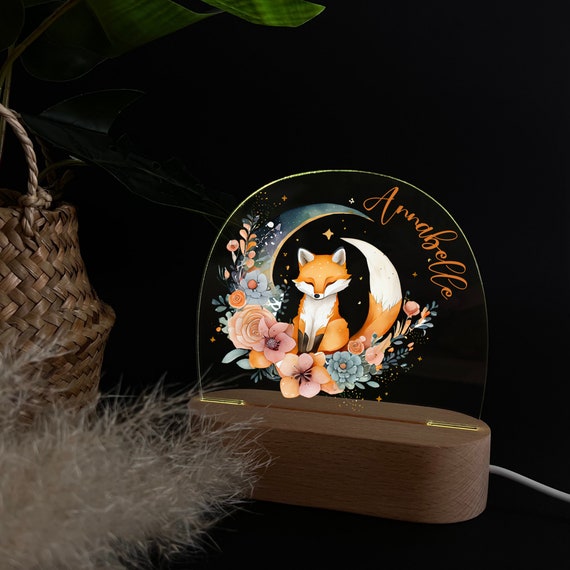 Personalize acrylic night lamp, fox, birth gifts, baptism gift, children's room, decoration, bedside lamp