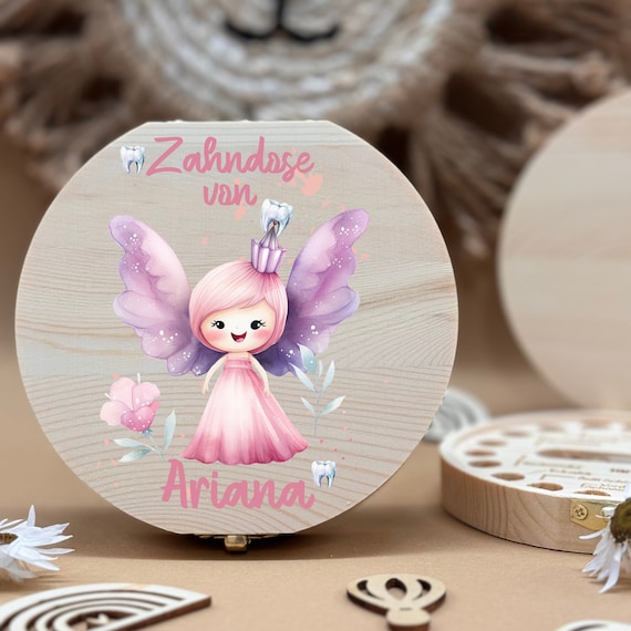 Personalized wooden tooth box fairy, milk teeth storage, personalized gifts, christening gift, birthday gift