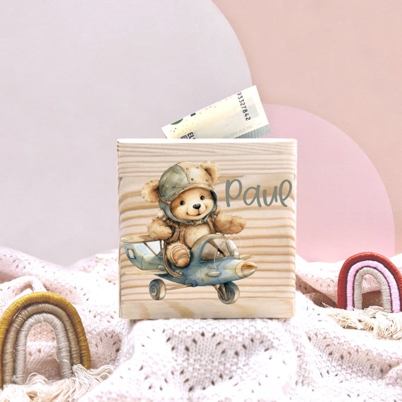 Personalized Money Box Wooden Teddy Bear I Gift I Personalized Gifts I Personalized Money Box I Wooden Money Box